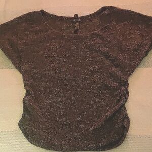 Voice Brand Grey and Black, White Textured Knit Gathered Sided Women's Sweater